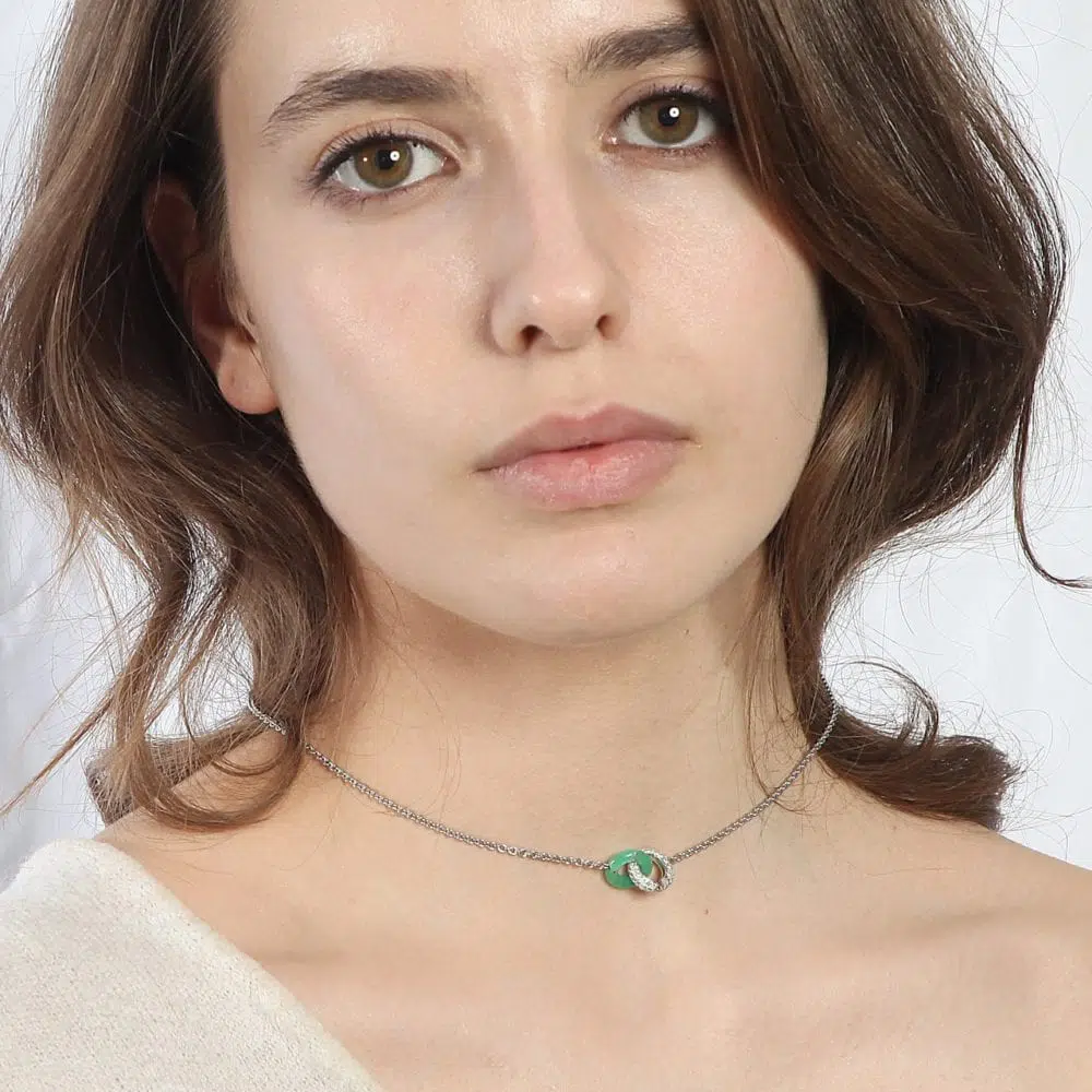 Bonds - Half Pavee Diamond And Jade Necklace - White Gold - Image 2