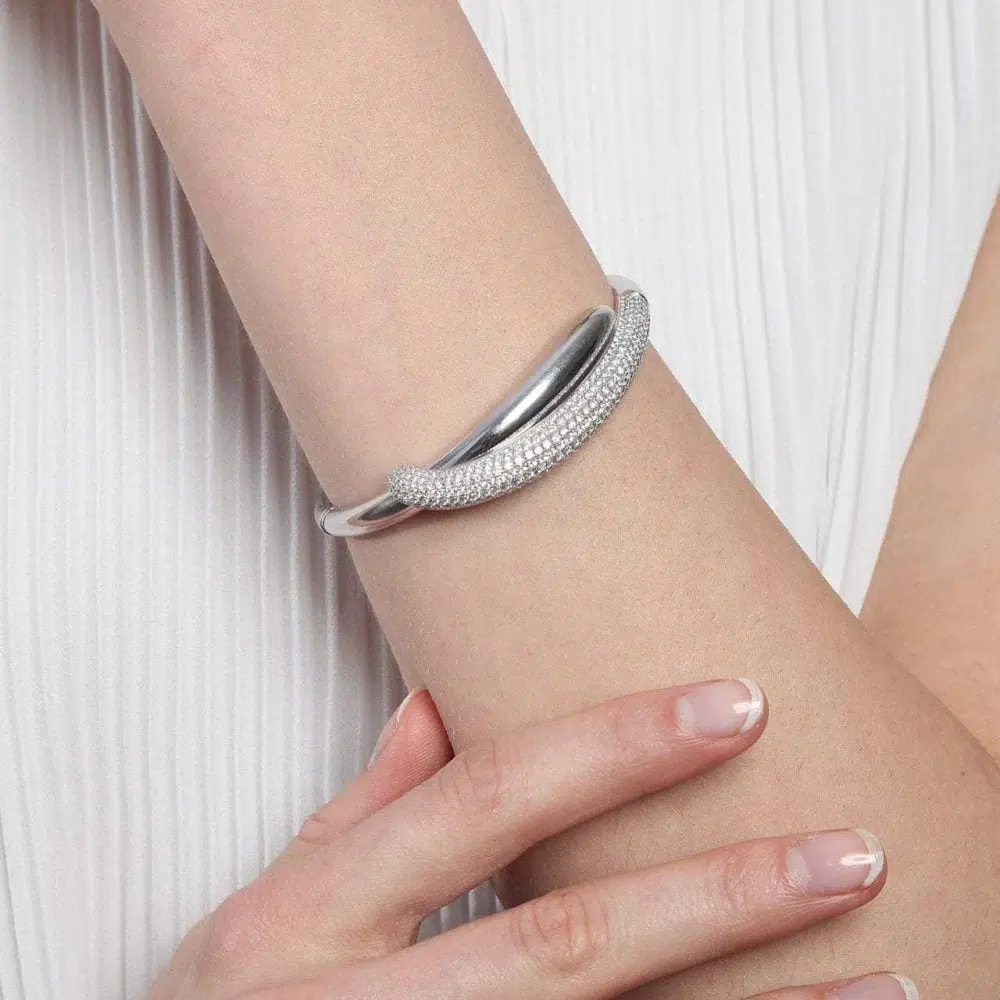 Embrace – Pavee Diamond Bangle – White Gold - Image 3